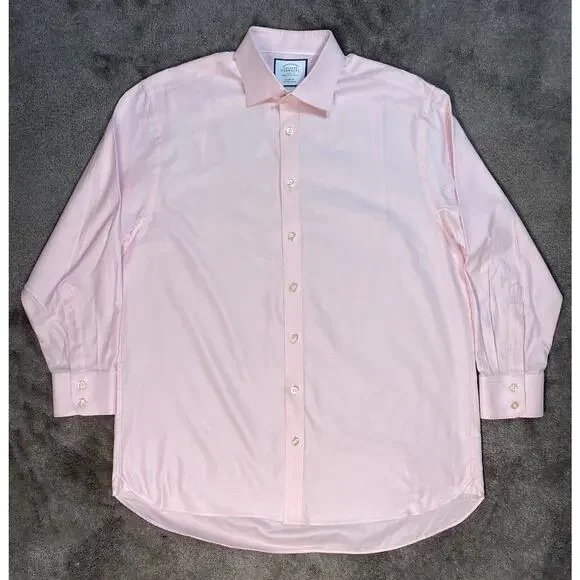 2 Chales Tyrwhitt Large Classic Fit Shirts Pink Patterned & Blue Oxford Cloth - Picture 10 of 16